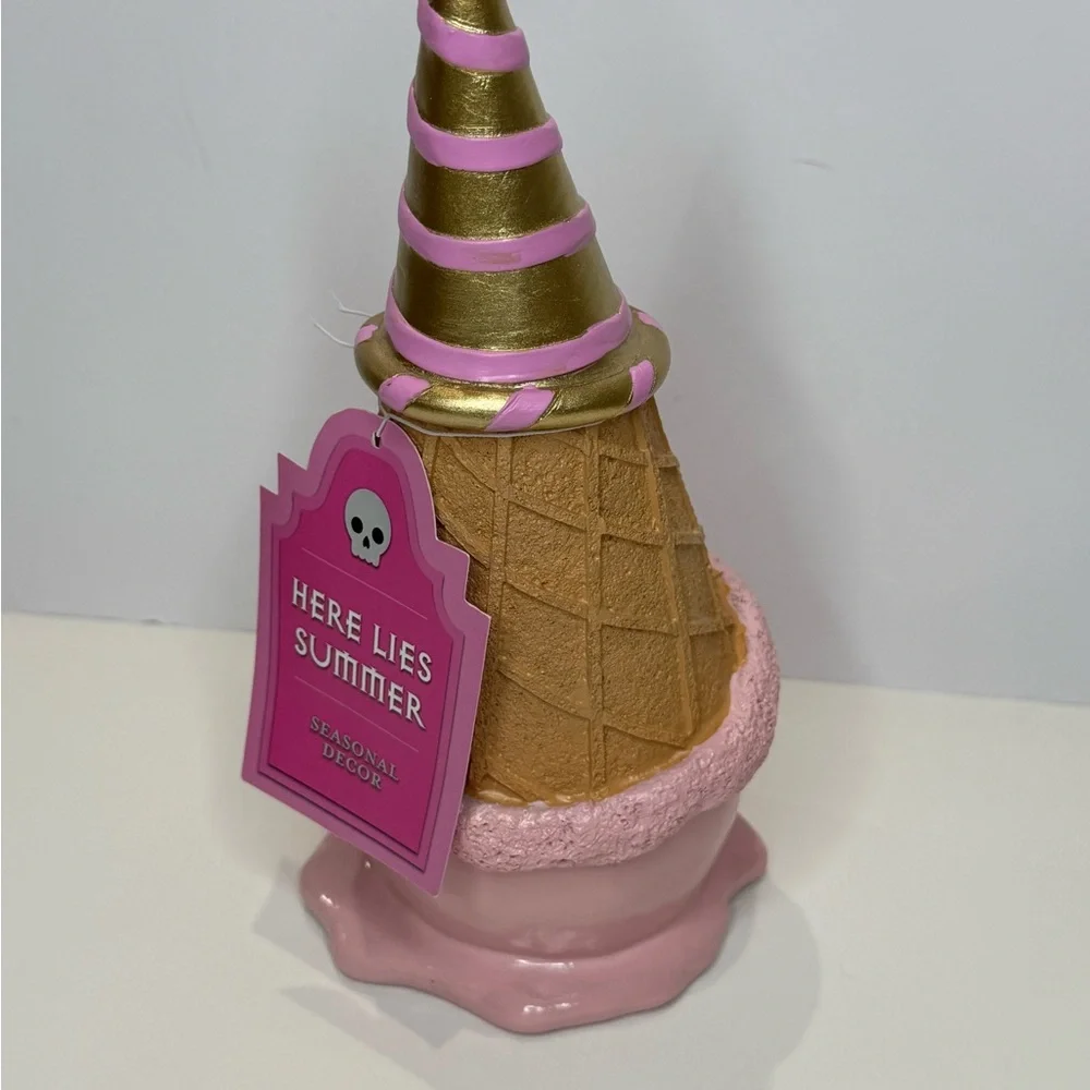 HERE LIES SUMMER Pink Skull & Bow Ice Cream Cone Halloween Summerween Decor NWT - Picture 3 of 15